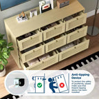 Commode moderne COZONY à 8 tiroirs, longue commode de rangement en bois avec poignées métalliques pour chambre et salon