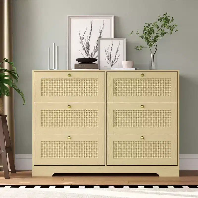 Commode moderne COZONY à 8 tiroirs, longue commode de rangement en bois avec poignées métalliques pour chambre et salon