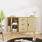 47 Sideboard Buffet Cabinet with Storage, Fluted Console Cabinet with Metal Legs & 3 Drawers, Faux Marble Top for Dining Room, Living Room, Entryway