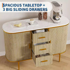 Buffet de 47" avec Rangement, Console à Rainures avec Pieds en Métal et 3 Tiroirs, Plateau en Faux Marbre pour Salle à Manger, Salon, Entrée