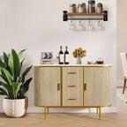 Buffet de 47" avec Rangement, Console à Rainures avec Pieds en Métal et 3 Tiroirs, Plateau en Faux Marbre pour Salle à Manger, Salon, Entrée
