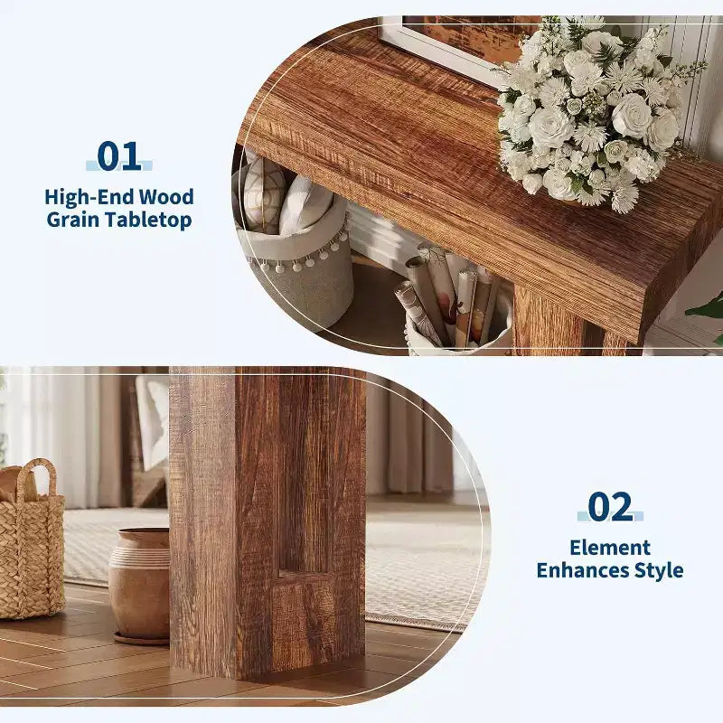 Acekool Console Longue de 63 Pouces pour Entrée, Table Etroite Derrière le Canapé, Accent Chêne Industriel Ferme, Marron