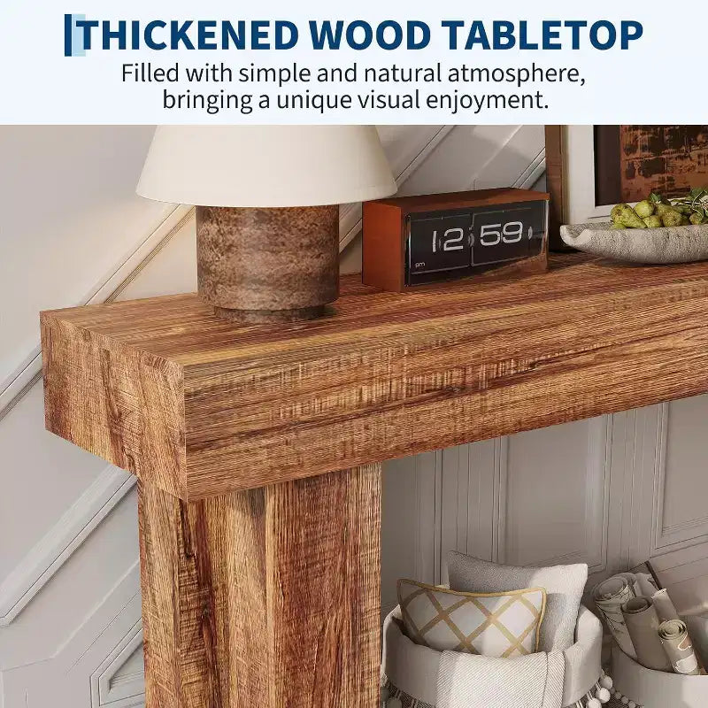 Acekool Console Longue de 63 Pouces pour Entrée, Table Etroite Derrière le Canapé, Accent Chêne Industriel Ferme, Marron
