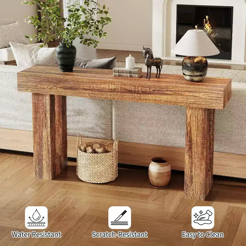 Acekool Console Longue de 63 Pouces pour Entrée, Table Etroite Derrière le Canapé, Accent Chêne Industriel Ferme, Marron