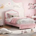 Twin Upholstered Bed Frame Storage Drawer Princess Style Soft HeadboardPink White