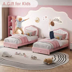 Cadre de lit double rembourré avec tiroir de rangement, tête de lit moelleuse style princesse, rose et blanc