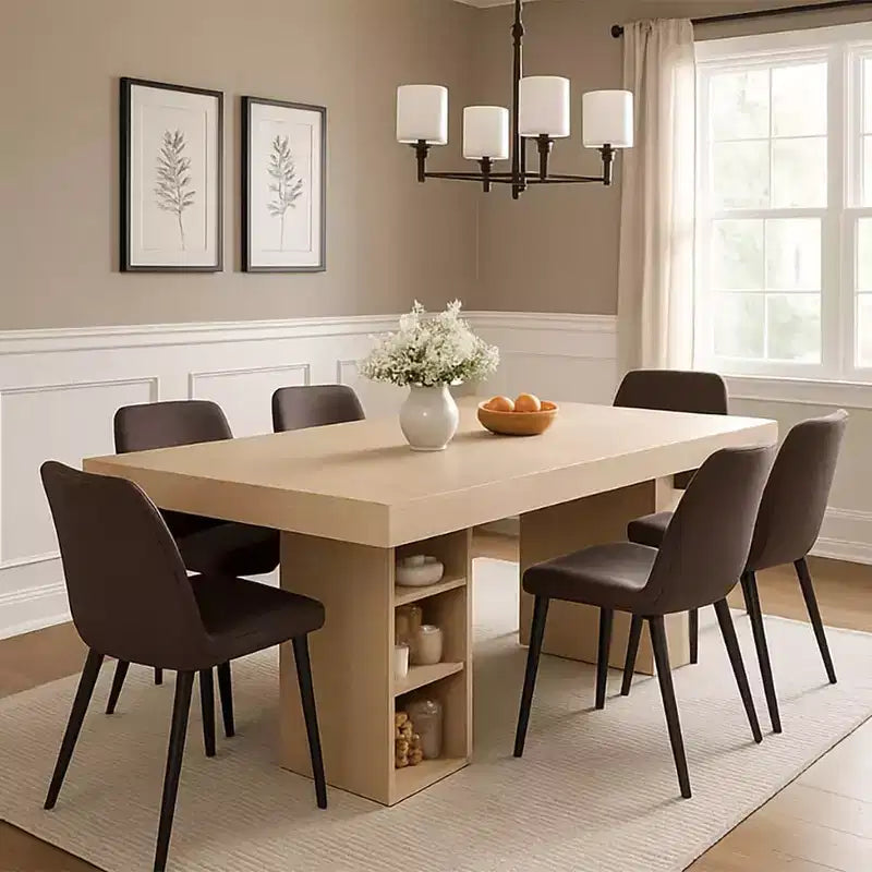Table à manger rectangulaire en bois, 6 à 8 places, grand rangement et double piédestal, plateau en chêne robuste, idéale pour la cuisine et la salle à manger