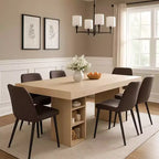 Table à manger rectangulaire en bois, 6 à 8 places, grand rangement et double piédestal, plateau en chêne robuste, idéale pour la cuisine et la salle à manger