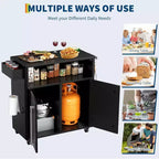 Chariot de cuisine extérieur robuste noir GustoWave avec roulettes et rangement - Table de préparation BBQ à 2 niveaux pour terrasse