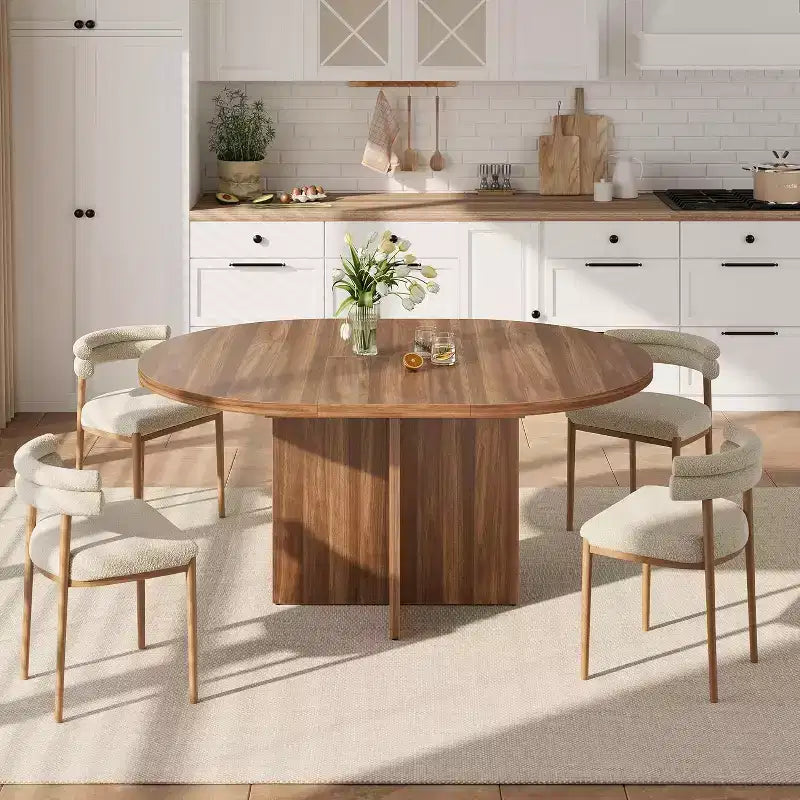 Table à manger ronde extensible COZONY, design ovale moderne avec rallonges amovibles pour 4 à 8 personnes, cuisine, salle à manger, salon