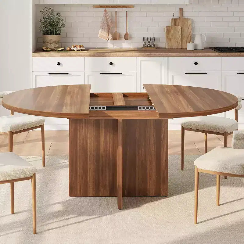 Table à manger ronde extensible COZONY, design ovale moderne avec rallonges amovibles pour 4 à 8 personnes, cuisine, salle à manger, salon