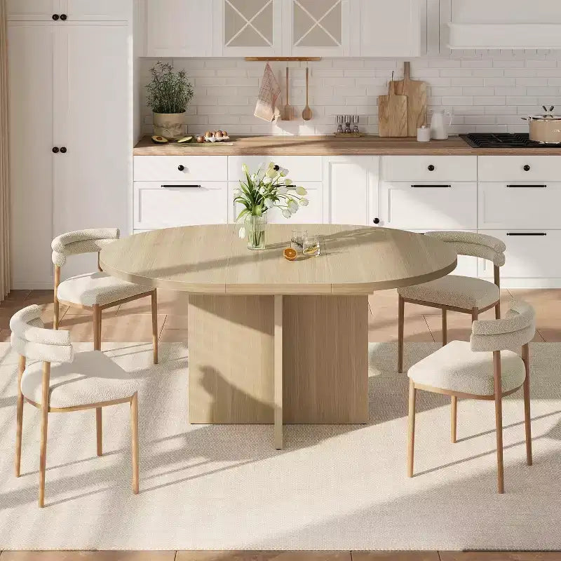 Table à manger ronde extensible COZONY, design ovale moderne avec rallonges amovibles pour 4 à 8 personnes, cuisine, salle à manger, salon