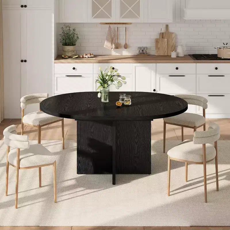 Table à manger ronde extensible COZONY, design ovale moderne avec rallonges amovibles pour 4 à 8 personnes, cuisine, salle à manger, salon