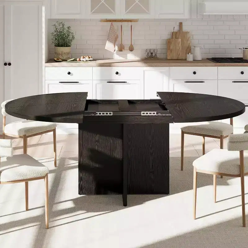 Table à manger ronde extensible COZONY, design ovale moderne avec rallonges amovibles pour 4 à 8 personnes, cuisine, salle à manger, salon