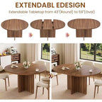 Table à manger ronde extensible COZONY, design ovale moderne avec rallonges amovibles pour 4 à 8 personnes, cuisine, salle à manger, salon