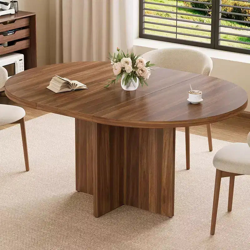 Table à manger ronde extensible COZONY, design ovale moderne avec rallonges amovibles pour 4 à 8 personnes, cuisine, salle à manger, salon