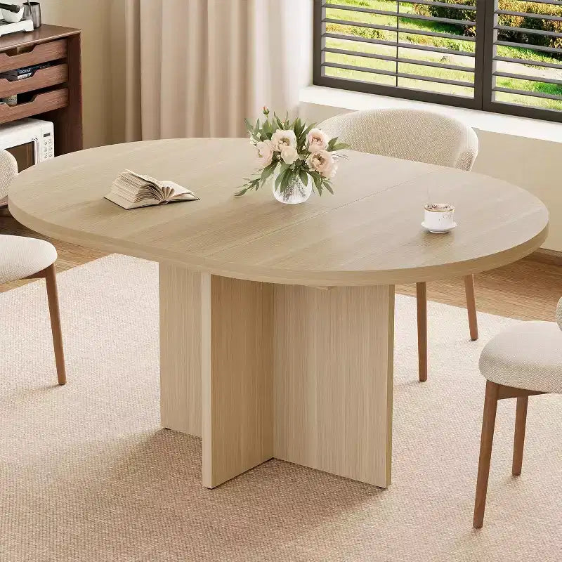 Table à manger ronde extensible COZONY, design ovale moderne avec rallonges amovibles pour 4 à 8 personnes, cuisine, salle à manger, salon