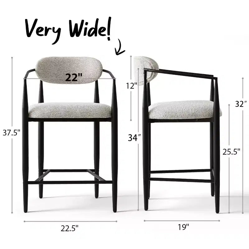 Lot de 4 tabourets de bar rembourrés modernes à hauteur de comptoir avec pieds coniques en métal noir, assise spacieuse pour îlot de cuisine ou bar à la maison-Panipeachy