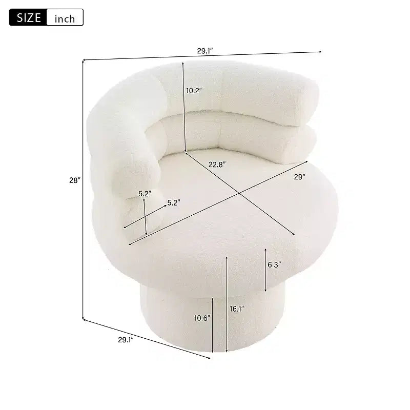 Fauteuil d'appoint en polaire peluche TUYOHW, chaise pivotante de salon avec dossier rond en forme de tonneau, base robuste, fauteuil pivotant pour salon, chambre à coucher.