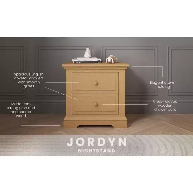 Table de chevet à 2 tiroirs Child Craft Jordyn pour chambre de bébé ou d'enfant, grand tiroir de rangement, en pin robuste, finition non toxique et sans danger pour les bébés