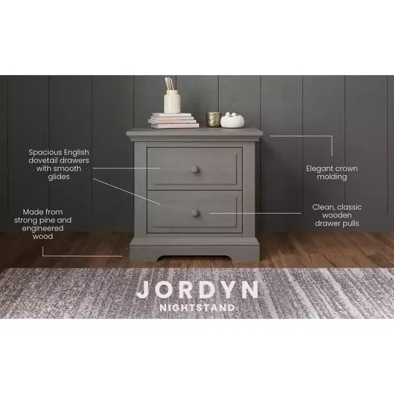 Table de chevet à 2 tiroirs Child Craft Jordyn pour chambre de bébé ou d'enfant, grand tiroir de rangement, en pin robuste, finition non toxique et sans danger pour les bébés
