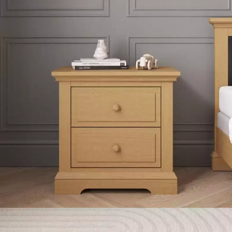 Child Craft Jordyn 2 Drawer Nightstand for Nursery or Bedroom, Large Storage Drawer, Made of Sturdy Pinewood, Non-Toxic, Baby Safe Finish