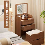 JVNOXK Coiffeuse 3-en-1 avec miroir escamotable, Petite coiffeuse avec plateau en verre visible, Coiffeuse compacte avec 3 tiroirs, Noyer