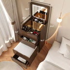 JVNOXK Coiffeuse 3-en-1 avec miroir escamotable, Petite coiffeuse avec plateau en verre visible, Coiffeuse compacte avec 3 tiroirs, Noyer