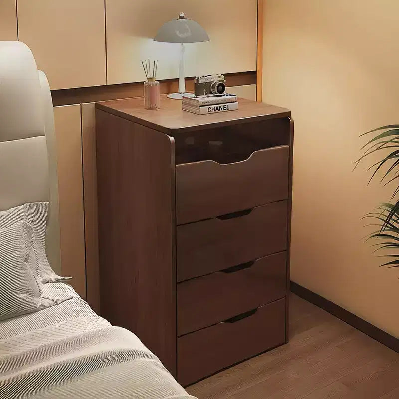 JVNOXK Coiffeuse 3-en-1 avec miroir escamotable, Petite coiffeuse avec plateau en verre visible, Coiffeuse compacte avec 3 tiroirs, Noyer