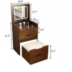 JVNOXK Coiffeuse 3-en-1 avec miroir escamotable, Petite coiffeuse avec plateau en verre visible, Coiffeuse compacte avec 3 tiroirs, Noyer