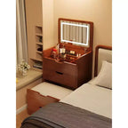 JVNOXK Coiffeuse 3-en-1 avec miroir escamotable, Petite coiffeuse avec plateau en verre visible, Coiffeuse compacte avec 3 tiroirs, Noyer