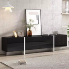 JVNOXK Modern Minimalist Black and White Rectangular TV Stand, a uniquely designed TV cabinet suitable for TVs under 80 inches, perfect living rooms