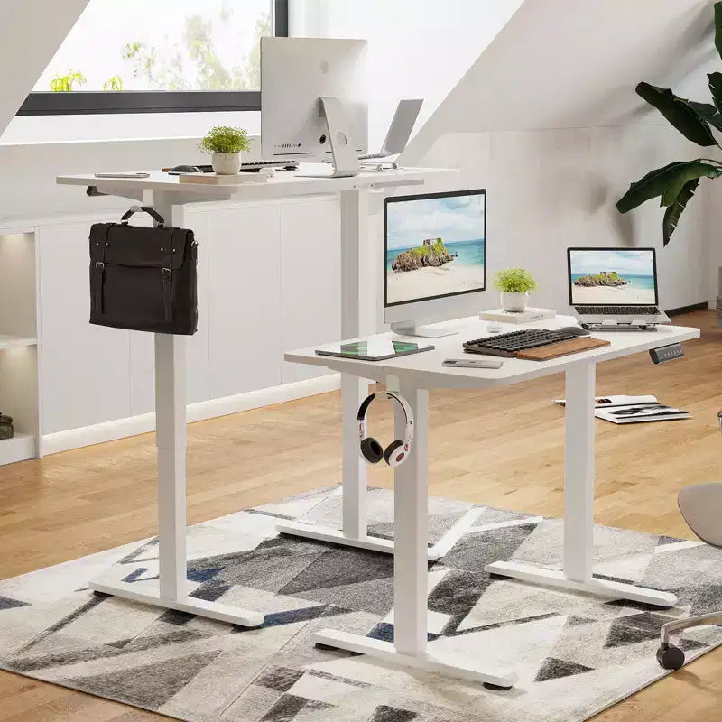 JVNOXK Bureau électrique réglable en hauteur 40 x 24 pouces avec panneau d'extension, blanc
