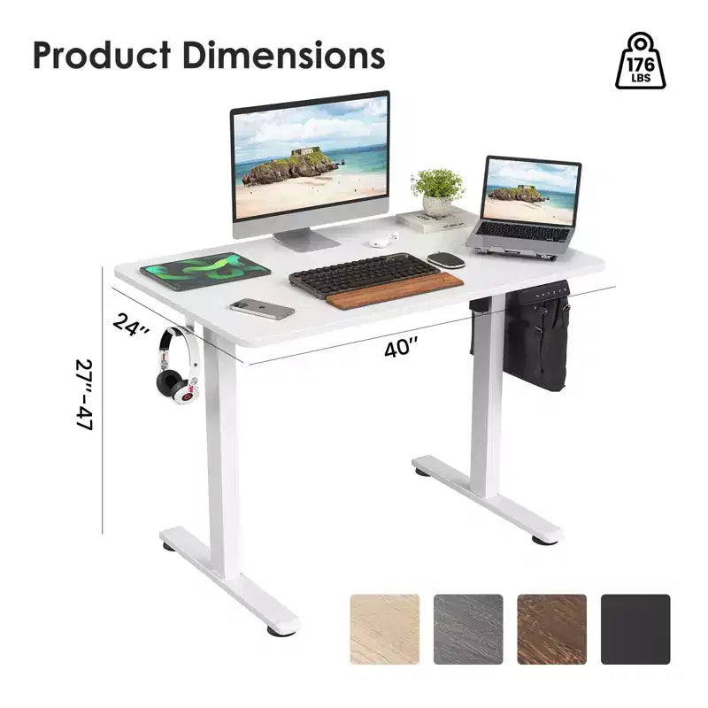 JVNOXK Bureau électrique réglable en hauteur 40 x 24 pouces avec panneau d'extension, blanc