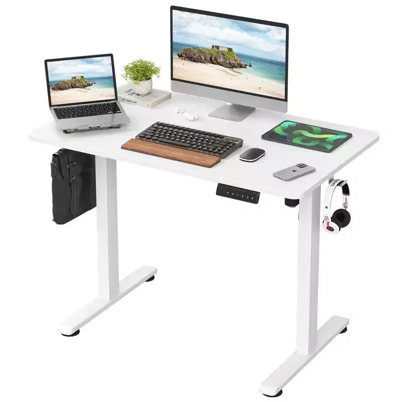 JVNOXK Bureau électrique réglable en hauteur 40 x 24 pouces avec panneau d'extension, blanc