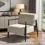 HomeRoots 28 Fauteuil rembourré en tissu beige et noir avec accoudoirs en bois massif