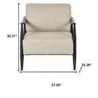 HomeRoots 28 Fauteuil rembourré en tissu beige et noir avec accoudoirs en bois massif