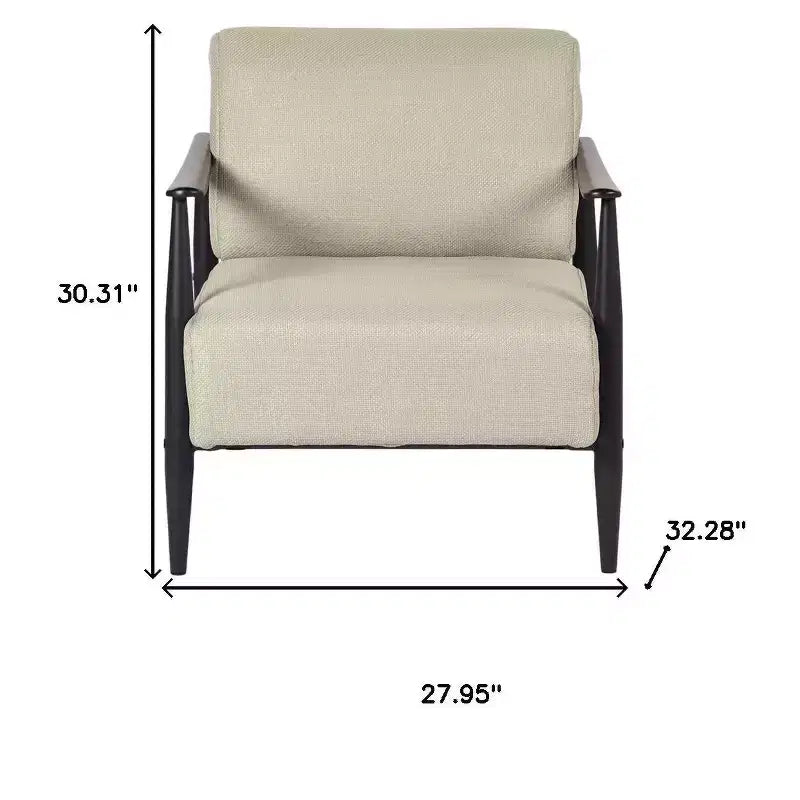 HomeRoots 28 Fauteuil rembourré en tissu beige et noir avec accoudoirs en bois massif