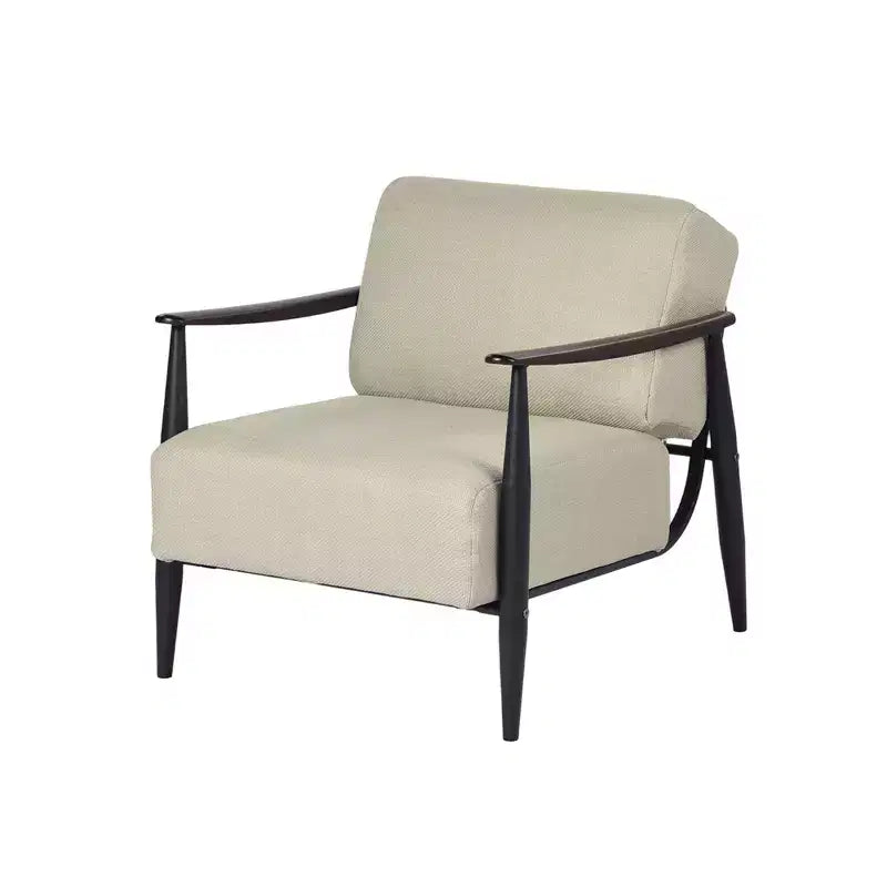 HomeRoots 28 Fauteuil rembourré en tissu beige et noir avec accoudoirs en bois massif