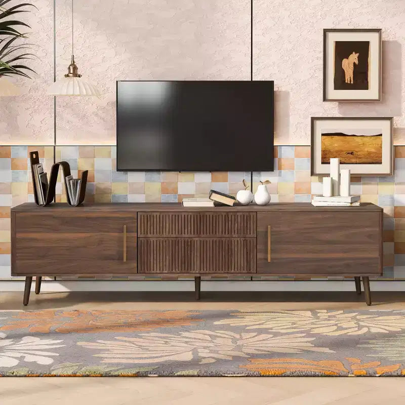 JVNOXK Mid Century TV Stand with 2 Drawers, Media Console Table for TVs up to 80'', Entertainment Center with Storage