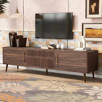 Meuble TV Mid-century JVNOXK avec 2 tiroirs, console média pour téléviseurs jusqu'à 80'', centre de divertissement avec rangement