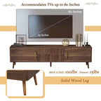 Meuble TV Mid-century JVNOXK avec 2 tiroirs, console média pour téléviseurs jusqu'à 80'', centre de divertissement avec rangement