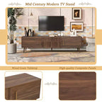 Meuble TV Mid-century JVNOXK avec 2 tiroirs, console média pour téléviseurs jusqu'à 80'', centre de divertissement avec rangement