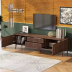 Meuble TV Mid-century JVNOXK avec 2 tiroirs, console média pour téléviseurs jusqu'à 80'', centre de divertissement avec rangement