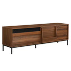 Meuble TV JVNOXK 70,8 pouces de style Mid-Century Modern avec espace de rangement, portes coulissantes, étagères réglables et cadre en métal. Idéal pour les salons