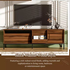 Meuble TV JVNOXK 70,8 pouces de style Mid-Century Modern avec espace de rangement, portes coulissantes, étagères réglables et cadre en métal. Idéal pour les salons