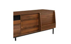 Meuble TV JVNOXK 70,8 pouces de style Mid-Century Modern avec espace de rangement, portes coulissantes, étagères réglables et cadre en métal. Idéal pour les salons