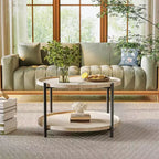 Table basse ronde avec rangement, bois naturel, 36 pouces, avec 2 étagères ouvertes, table de salon de style ferme moderne