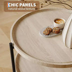 Table basse ronde avec rangement, bois naturel, 36 pouces, avec 2 étagères ouvertes, table de salon de style ferme moderne