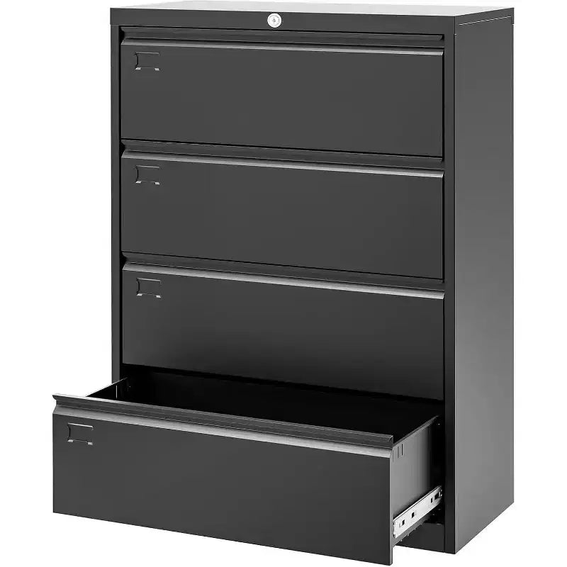 Classeur latéral 4 tiroirs avec serrure, classeur large en acier robuste pour documents légaux/lettres/A4, organisateur de rangement de bureau sécurisé, montage facile